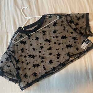 Sheer Black Star Mesh Top